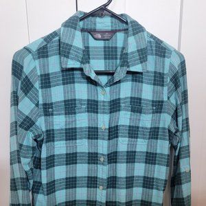 The North Face Women's Long Sleeve Flannel Teal with Pink Size Medium
